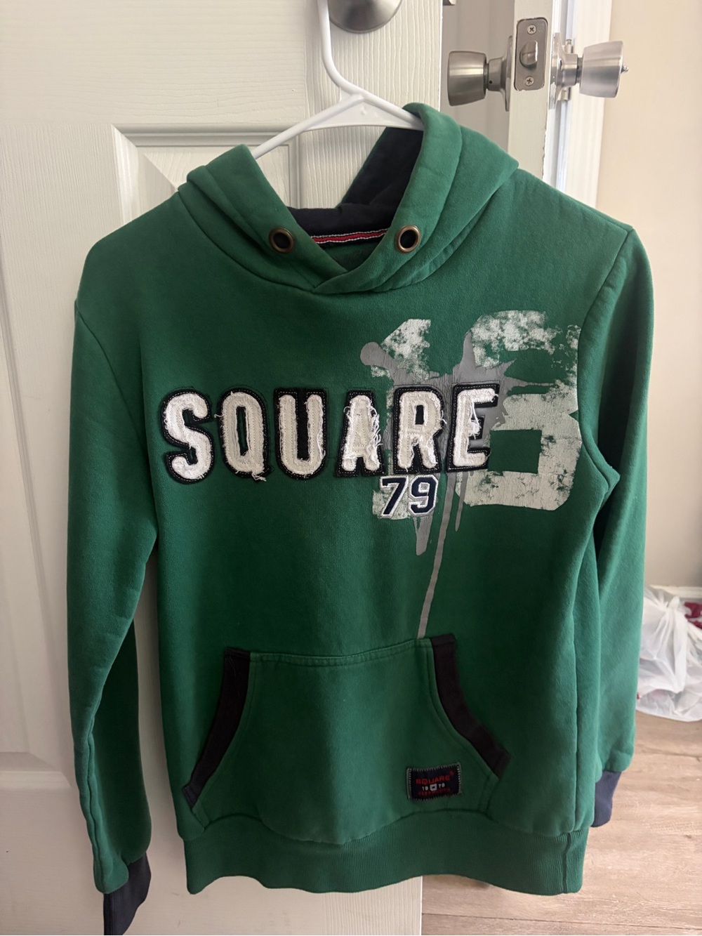 Kids Green Crewneck Hoodie with 'SQUARE 79' Graphic